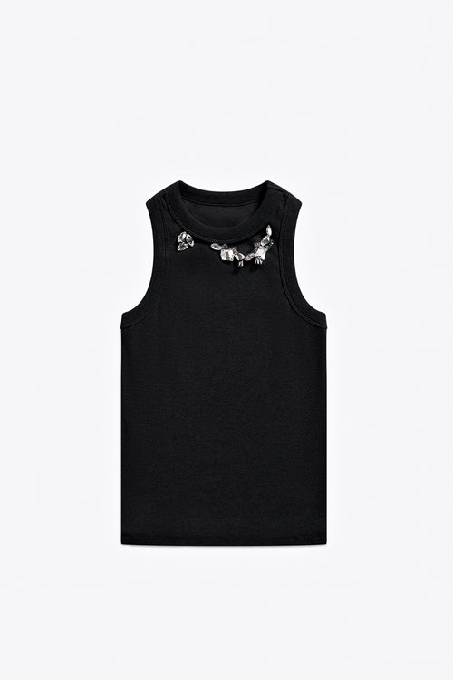 Distressed Crystal Ribbed Knit Tank Top – AREA