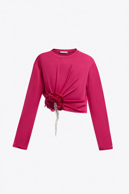 Crystal Flower Draped Long Sleeve Top – AREA