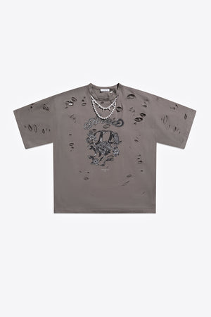 Distressed Crystal Embellished Graphic T-Shirt