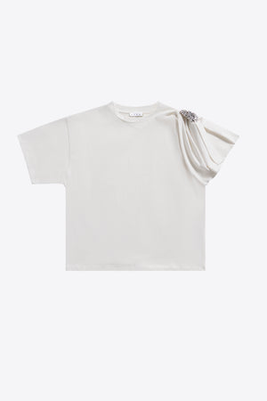 Crystal Cluster Asymmetrical Short Sleeve T-Shirt