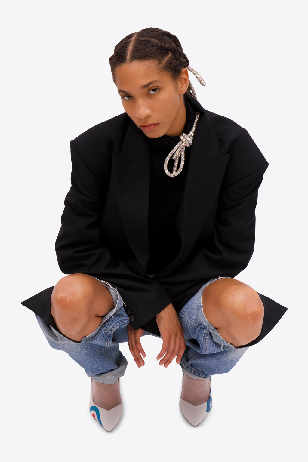 Satin Knee Slash Jean