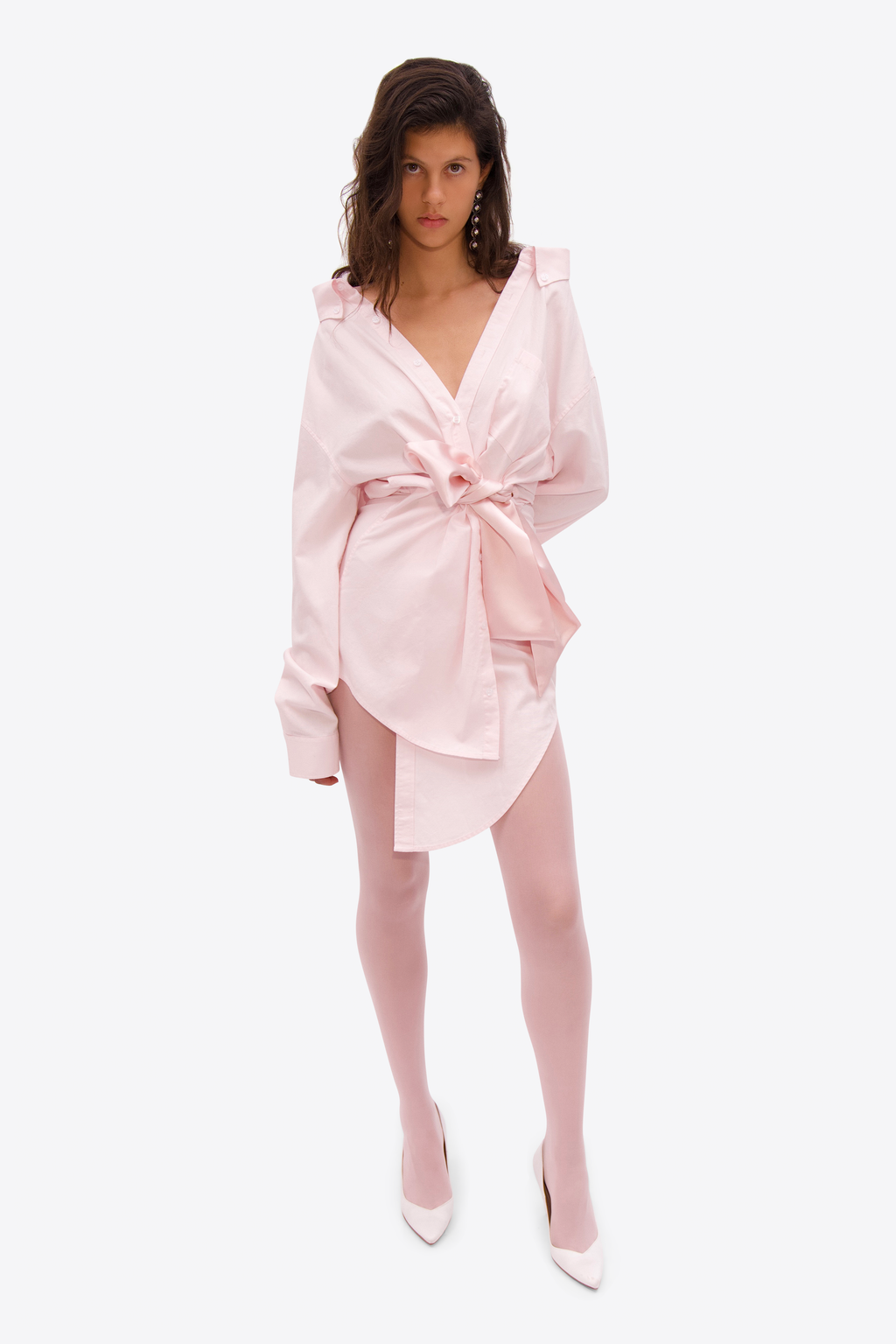 Satin Knot Oxford Shirt Dress