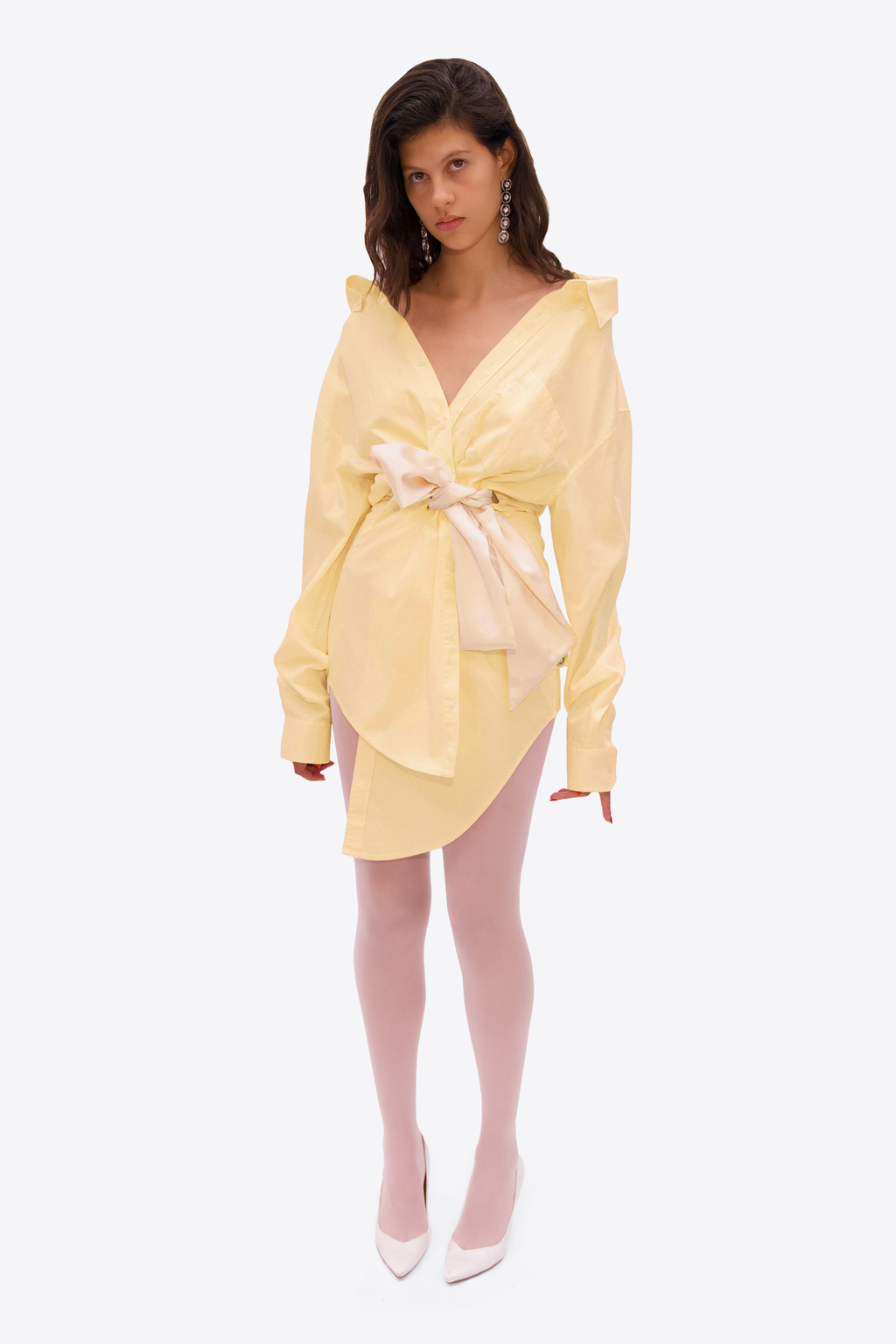 Satin Knot Oxford Shirt Dress