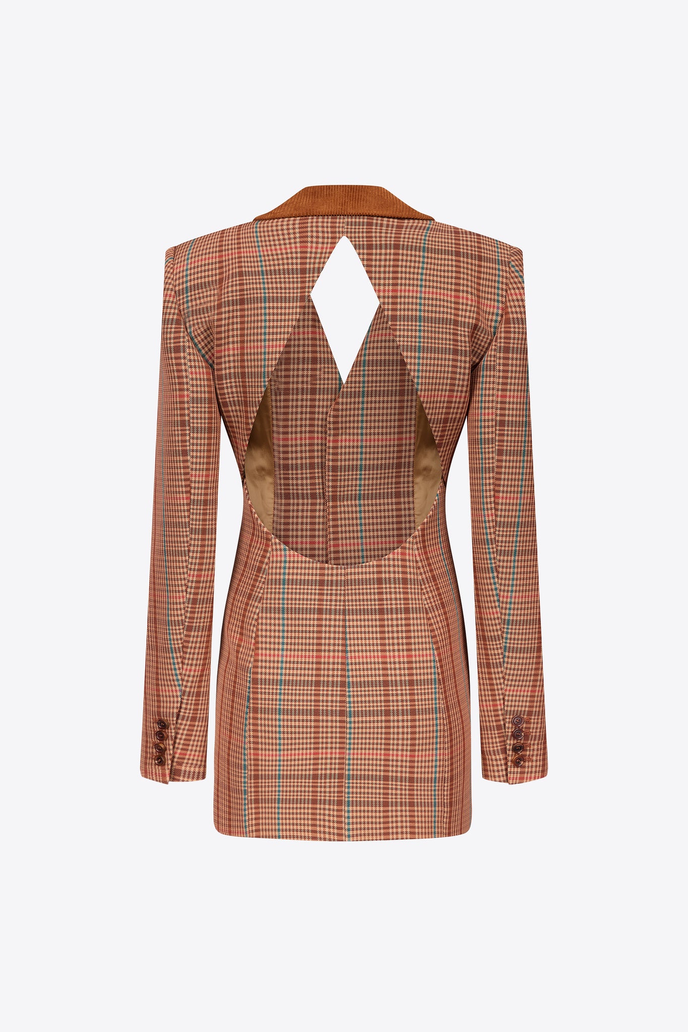 Crystal Button Checked Open Back Blazer Dress