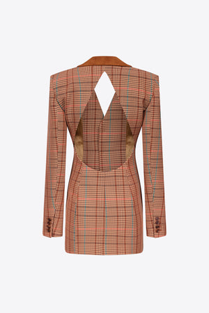 Crystal Button Checked Open Back Blazer Dress