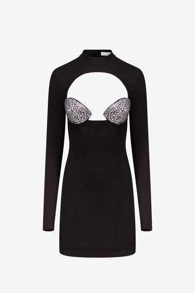 Crystal Embellished Bustier Cup Long Sleeve Dress – AREA