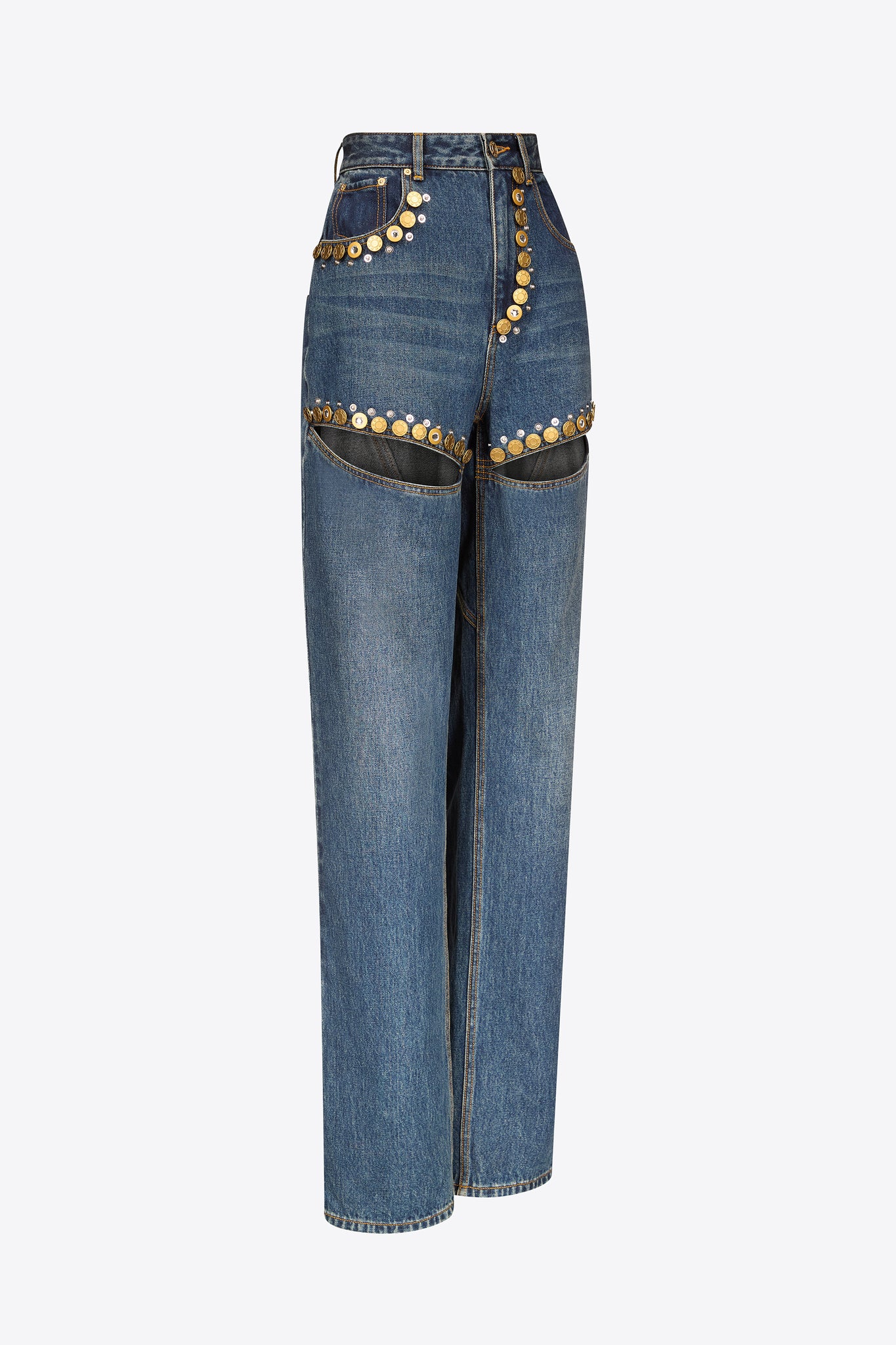 Crystal Button Studded Slit Jean