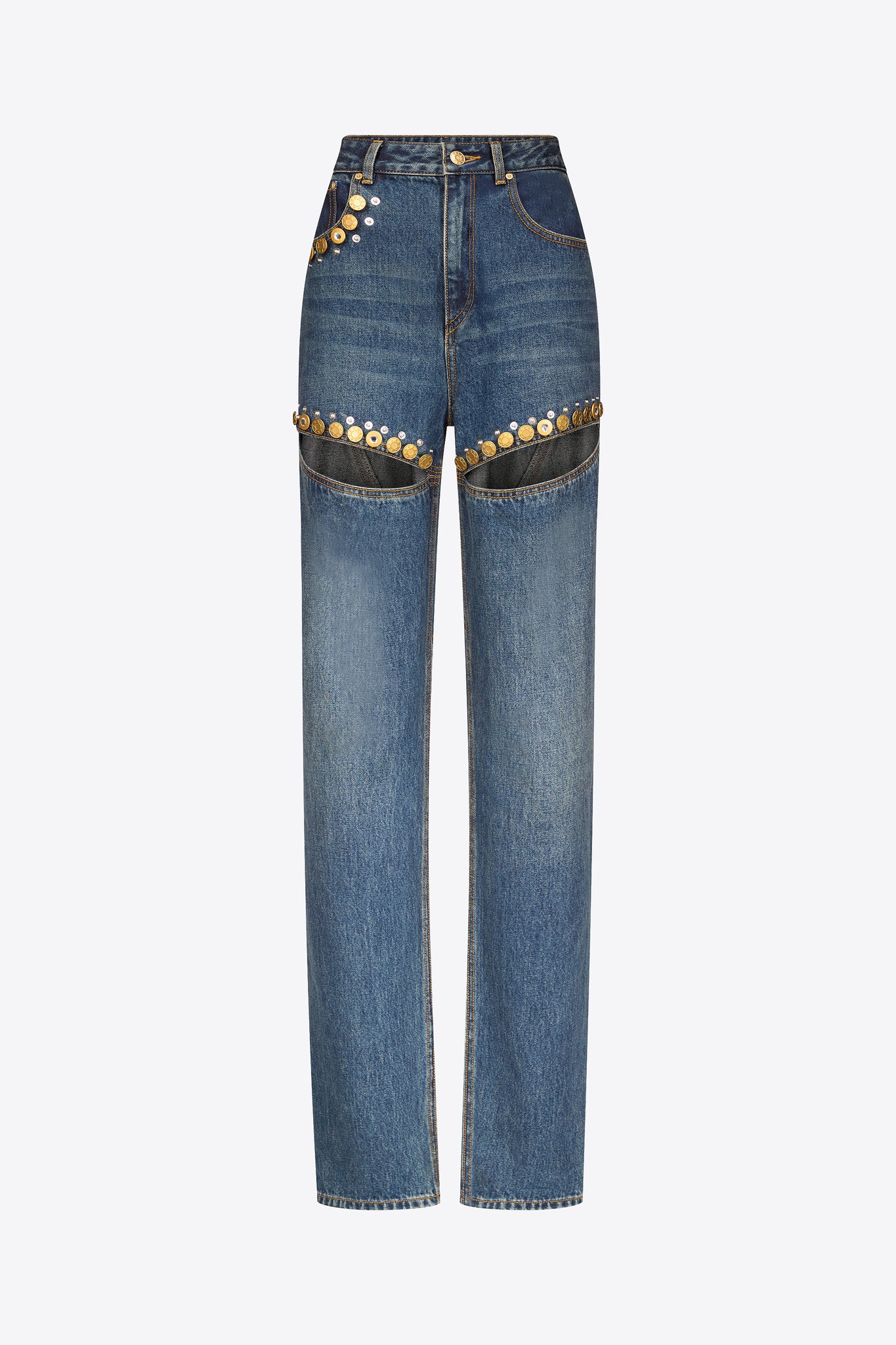 Crystal Button Studded Slit Jean