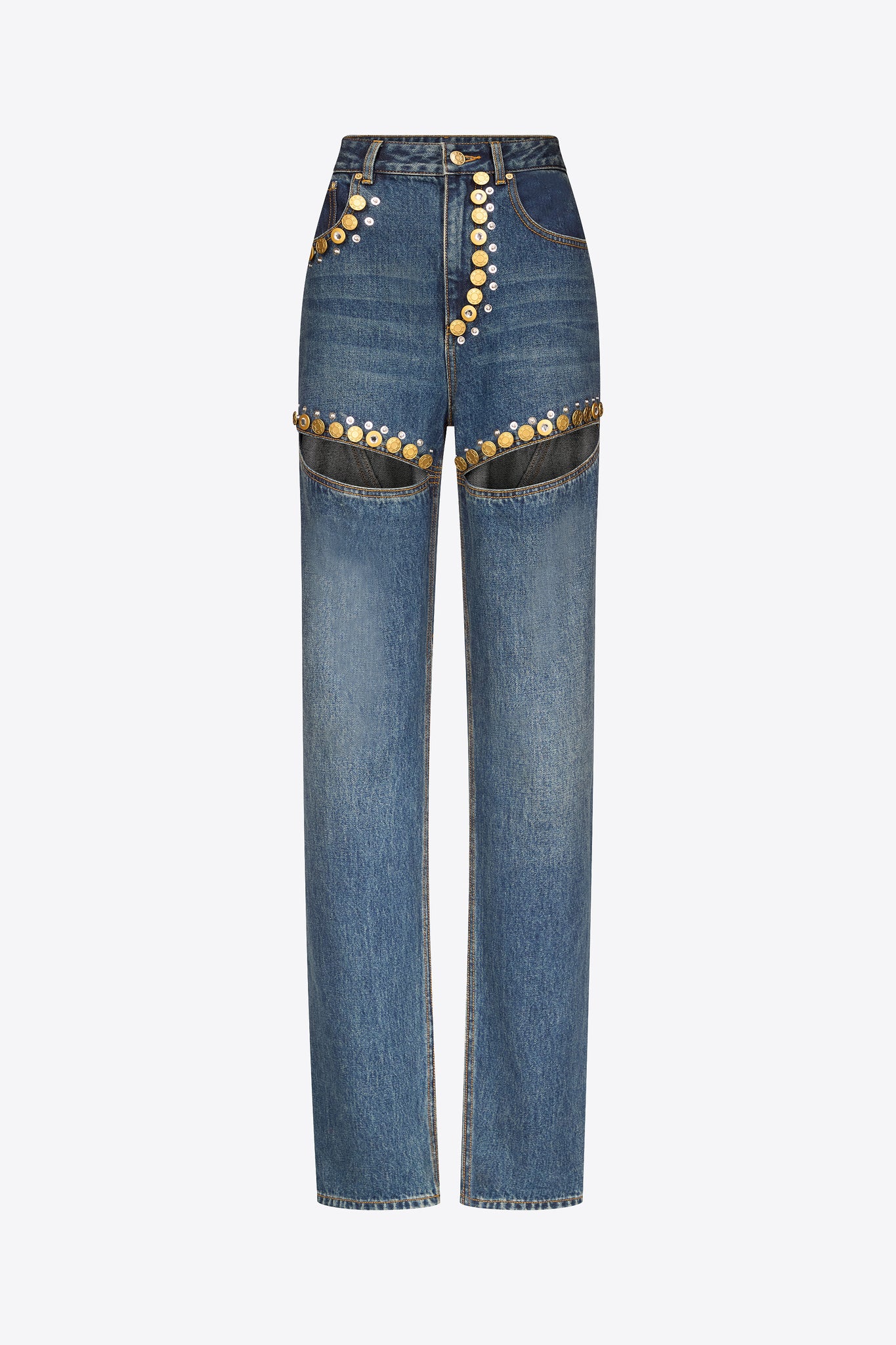 Crystal Button Studded Slit Jean