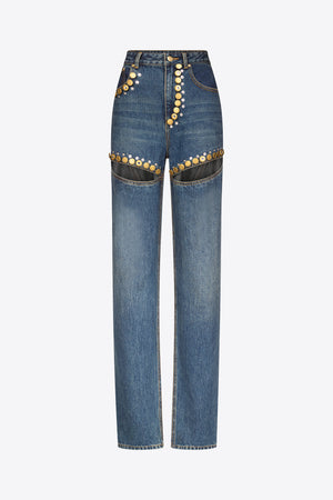 Crystal Button Studded Slit Jean