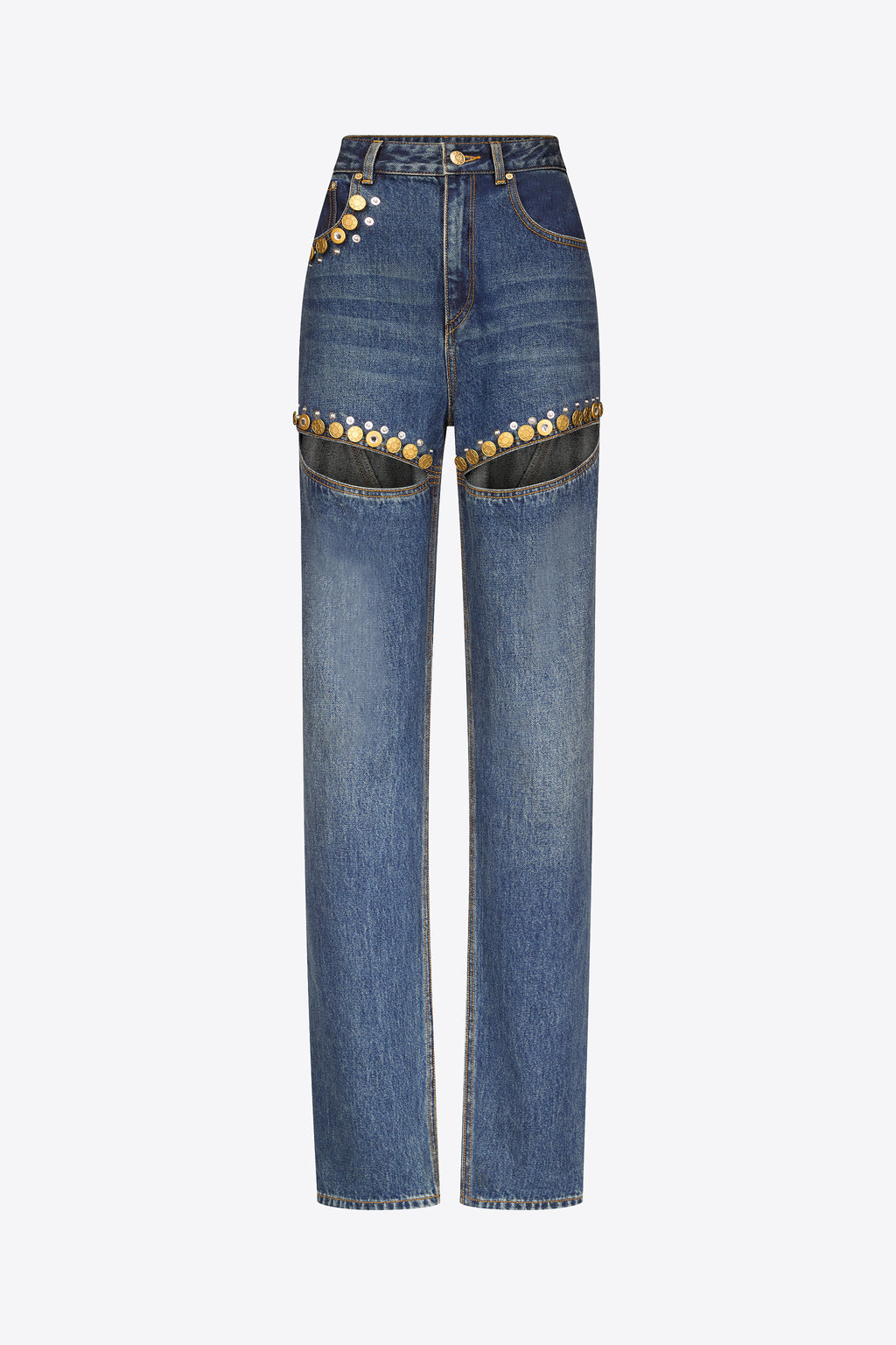 Crystal Button Studded Slit Jean