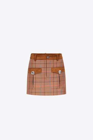 Crystal Button Checked Mini Skirt