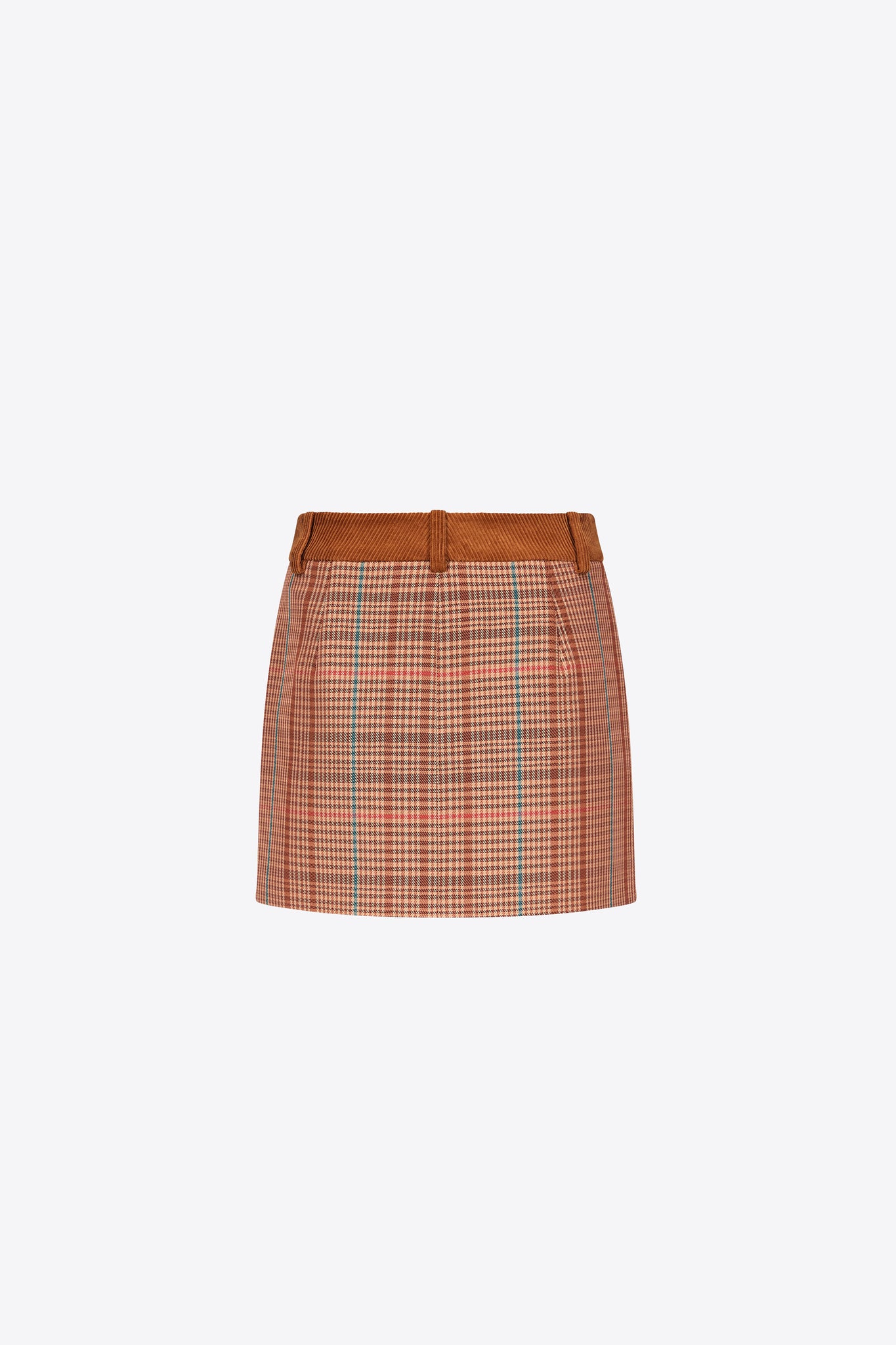 Crystal Button Checked Mini Skirt