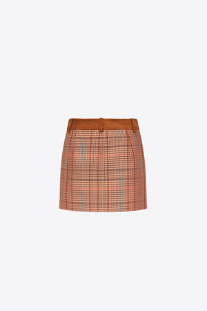 Crystal Button Checked Mini Skirt