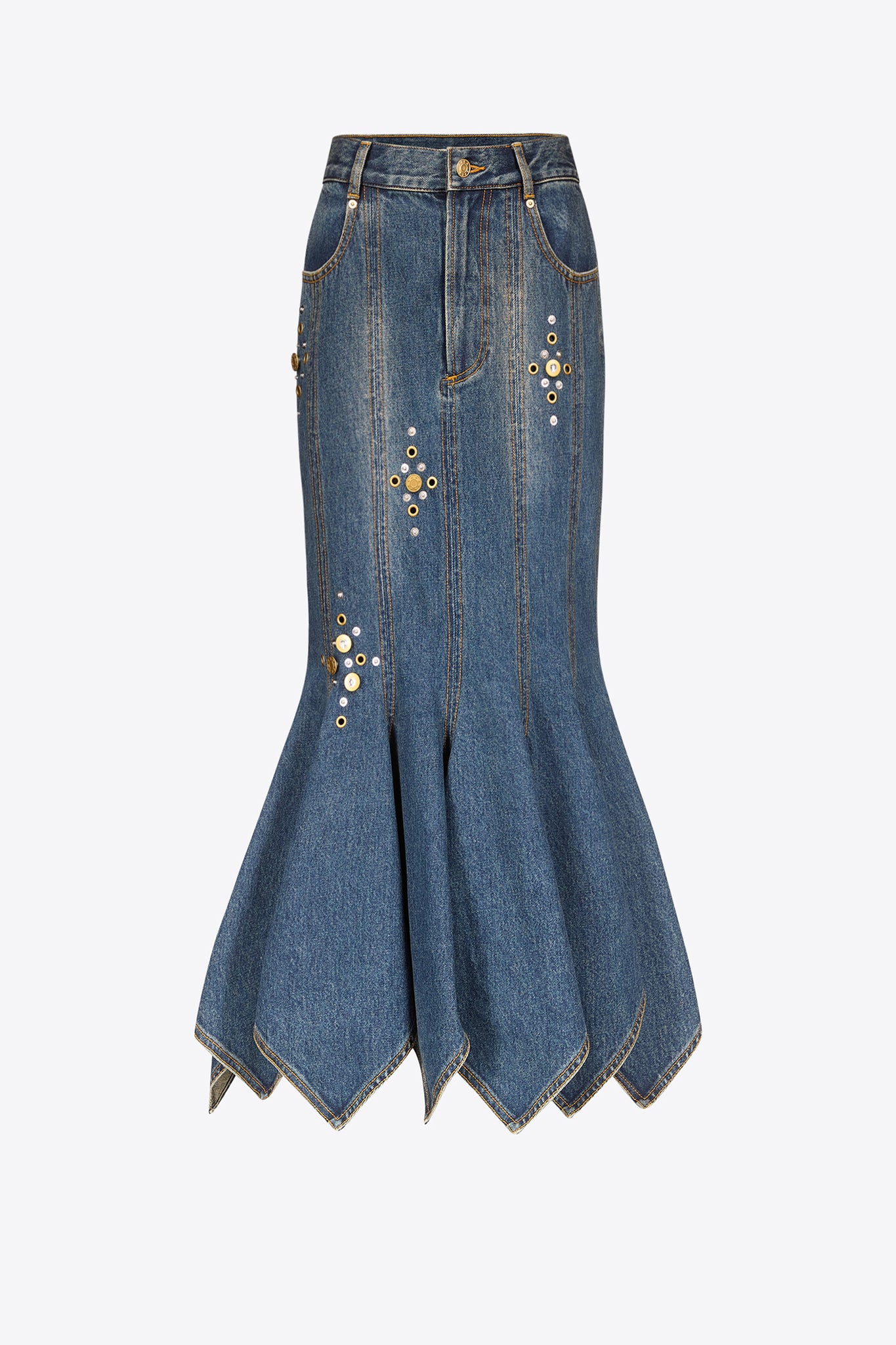 Crystal Button Studded Handkerchief Skirt