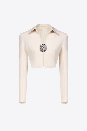 Crystal Brooch Cropped Jacket