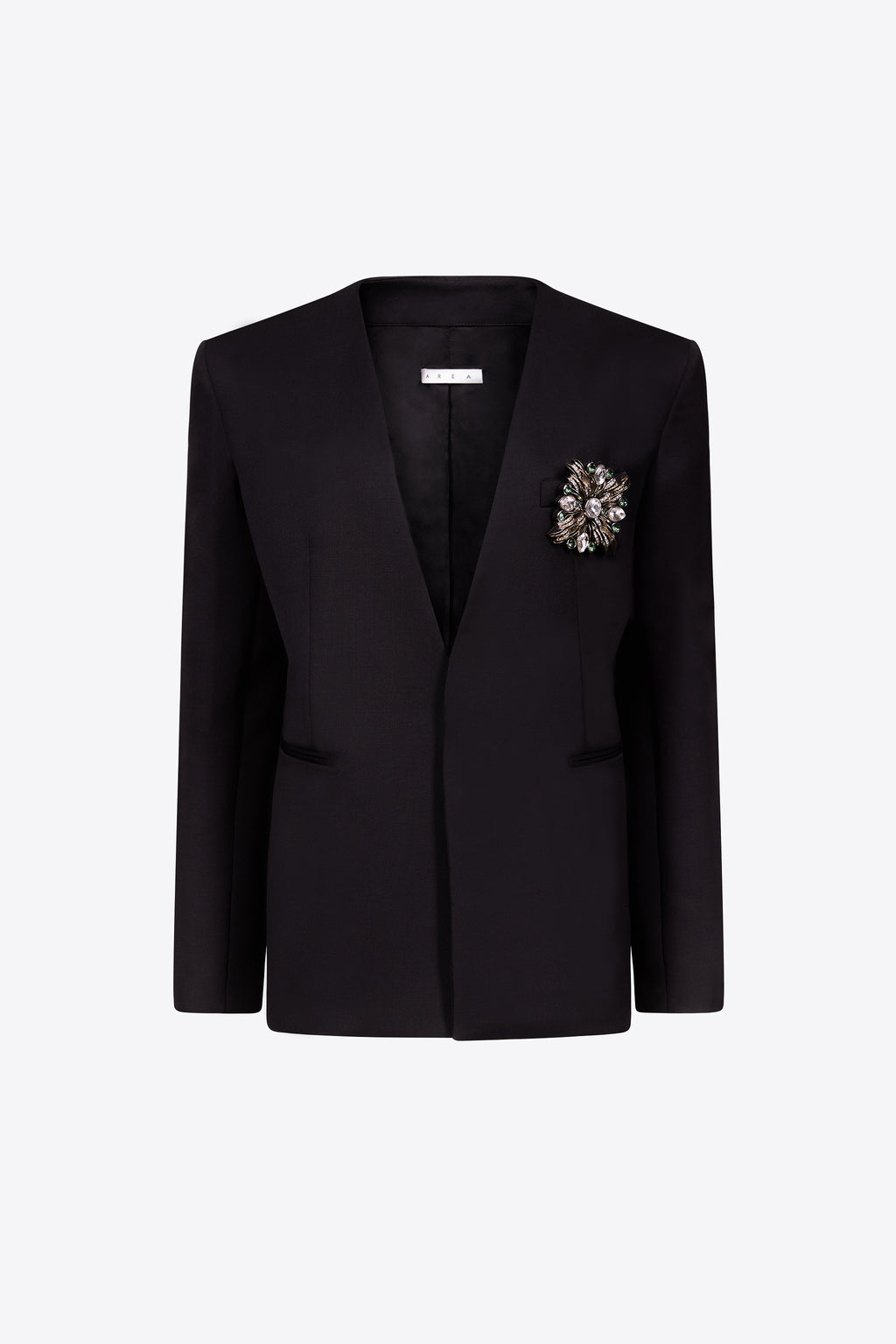 Crystal Brooch Collarless Blazer