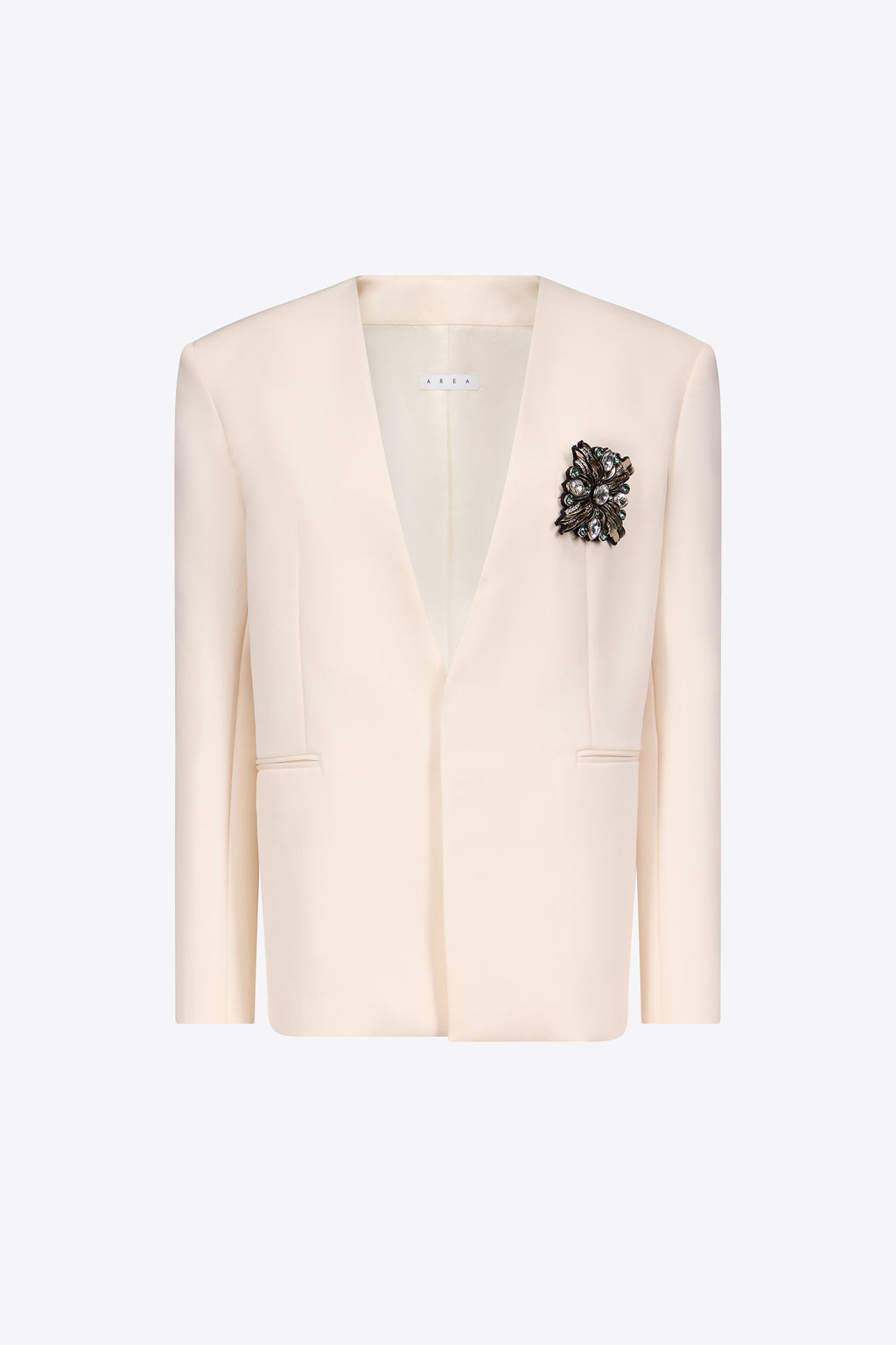 Crystal Brooch Collarless Blazer