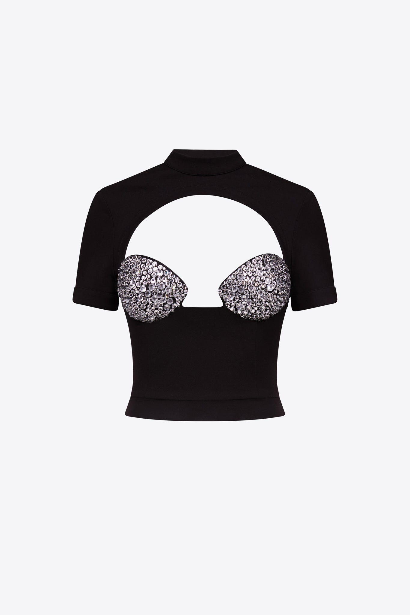 Crystal Embellished Raglan Bustier Cup T-Shirt