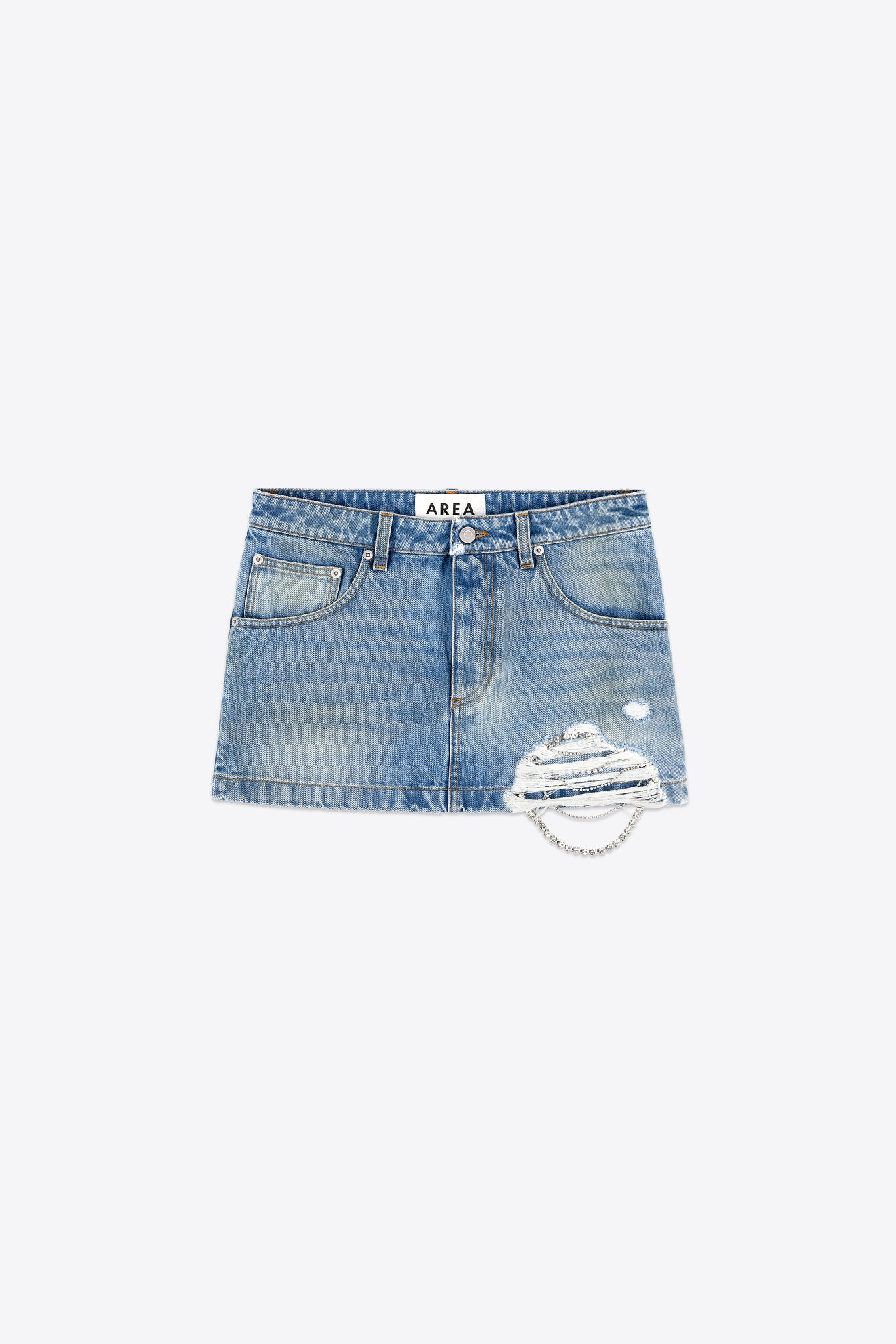 Crystal Fray Denim Mini Skirt – AREA