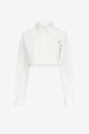 Crystal Rosette Poplin Cropped Shirt