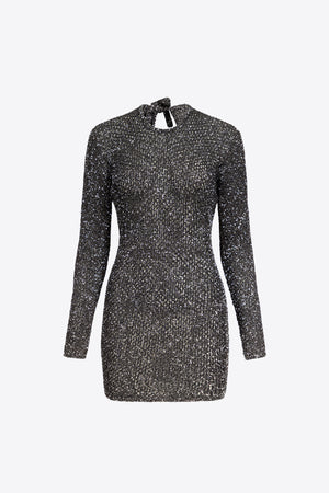 Sequin Crochet Long Sleeve Mini Dress