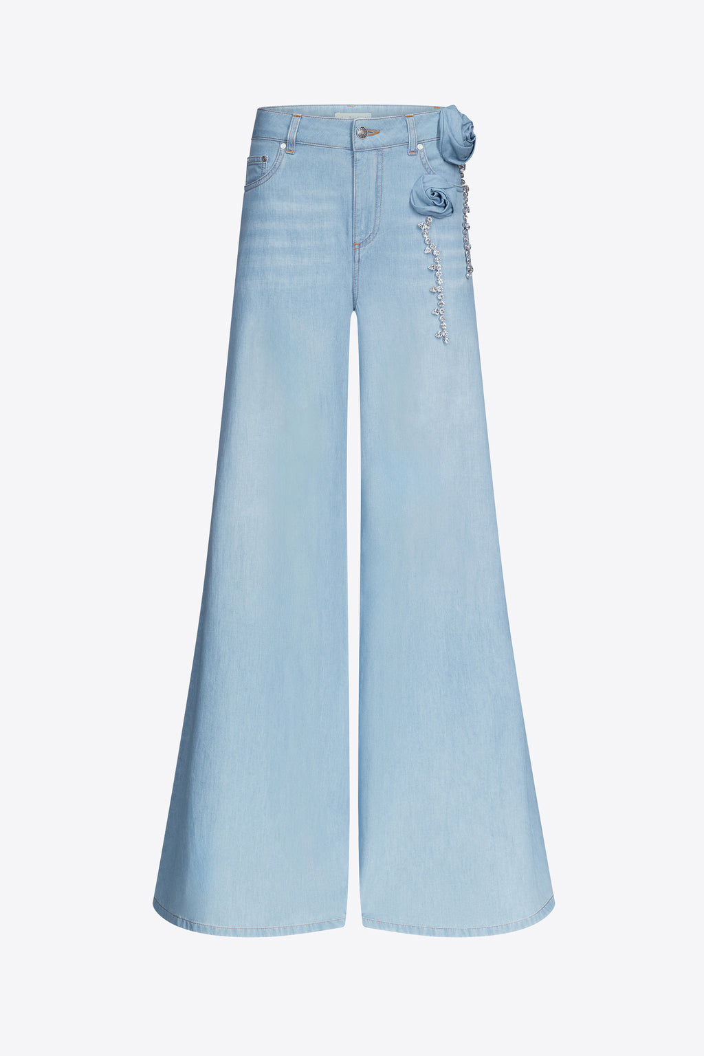 Crystal Rosette Wide Leg Jean