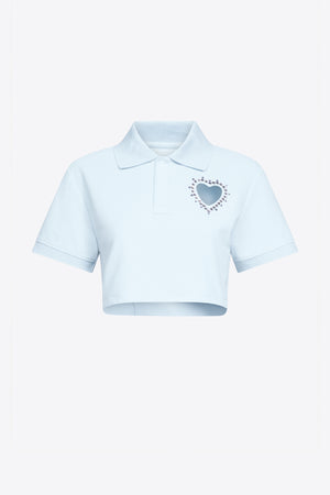 Crystal Heart Cutout Cropped Polo