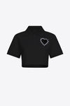 Crystal Heart Cutout Cropped Polo