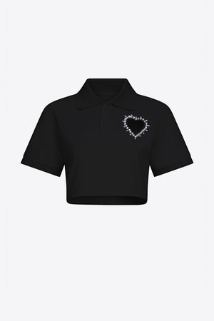 Crystal Heart Cutout Cropped Polo