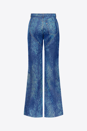 Crystal Button Fur Printed Jeans