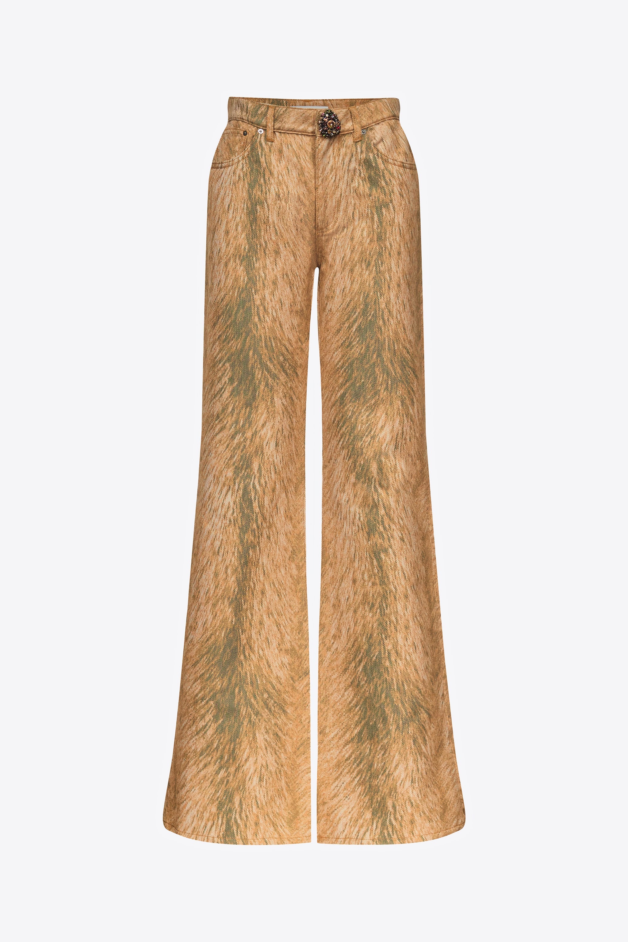 Crystal Button Fur Printed Jeans